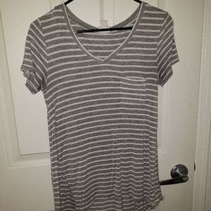 Grey and White Striped Hi-Low Shirt
